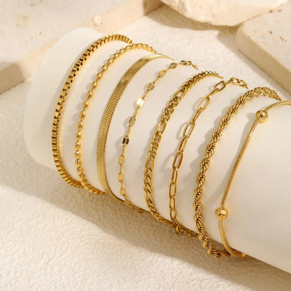 Bracciale in Acciaio Inossidabile Placcato Oro, Non Ossida, Impilabile per Donne, Sottile Catena a Spina di Pesce, Gioiello Impermeabile, Regalo