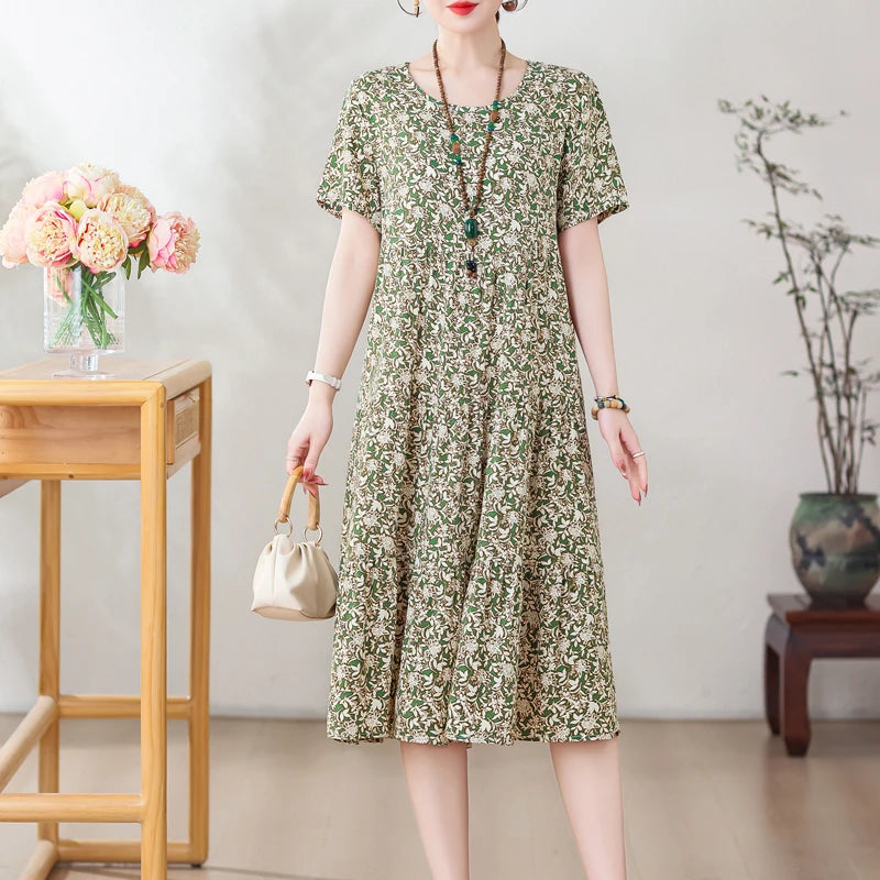 Nuovo Vestito Delle Donne di Estate Vestito Estivo 2024 Casual abito a maniche corte Abiti Femminili O-Collo Robe Abiti della Boemia di Grandi Dimensioni