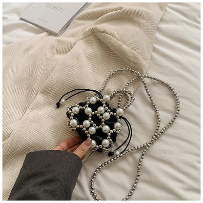 2024 estate piccole borse a tracolla per le donne Fine Fashion Hollow Pearl Beaded Weave Mini borse Trendy Party Prom frizioni borse