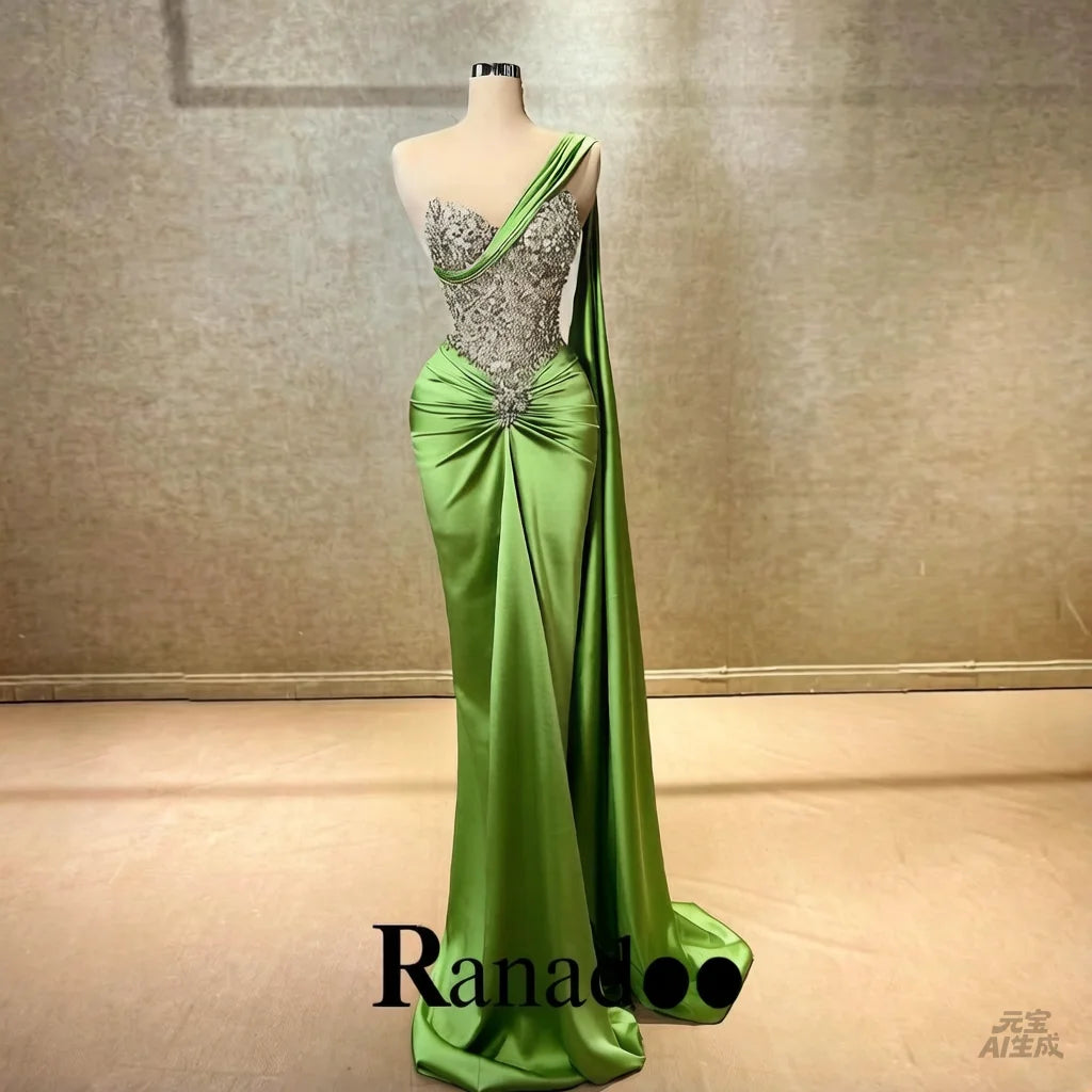 Ranadoo Affascinanti abiti da ballo monospalla per le donne Festa di compleanno Rhibestones Sirena increspata Vestido De Formatura Personalizzato