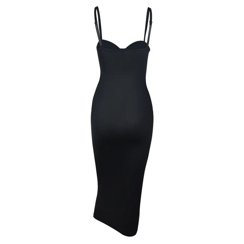 Becirzet Abiti da donna Sexy Girl Push Up Dimagrante Modellamento del corpo Controllo della vita Abito lungo da sera senza schienale con spacco all'americana nero