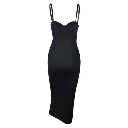 Becirzet Abiti da donna Sexy Girl Push Up Dimagrante Modellamento del corpo Controllo della vita Abito lungo da sera senza schienale con spacco all'americana nero