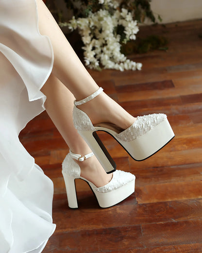 Sandali a punta neri con cinturino alla caviglia sexy per le donne Piattaforma estiva 15CM Scarpe eleganti da festa con paillettes lucide Tacchi alti vuoti laterali neri