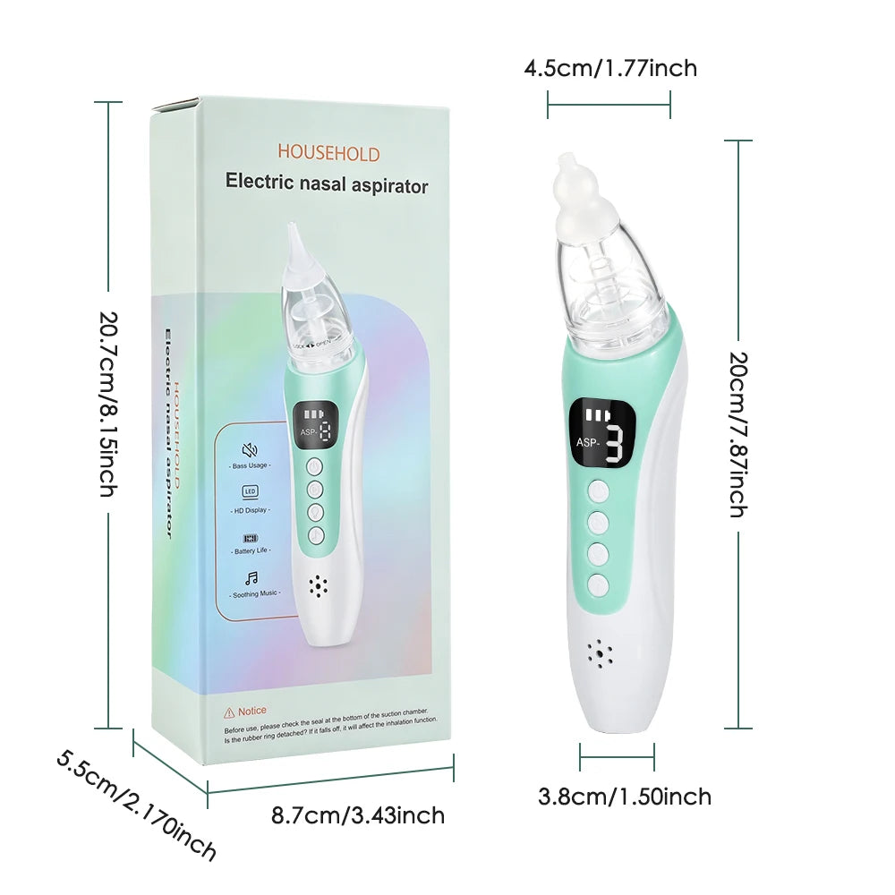 Aspiratore Nasale Elettrico per Neonati, Ricaricabile, 3 Livelli di Aspirazione, 10 Canzoni Rilassanti, Punte in Silicone