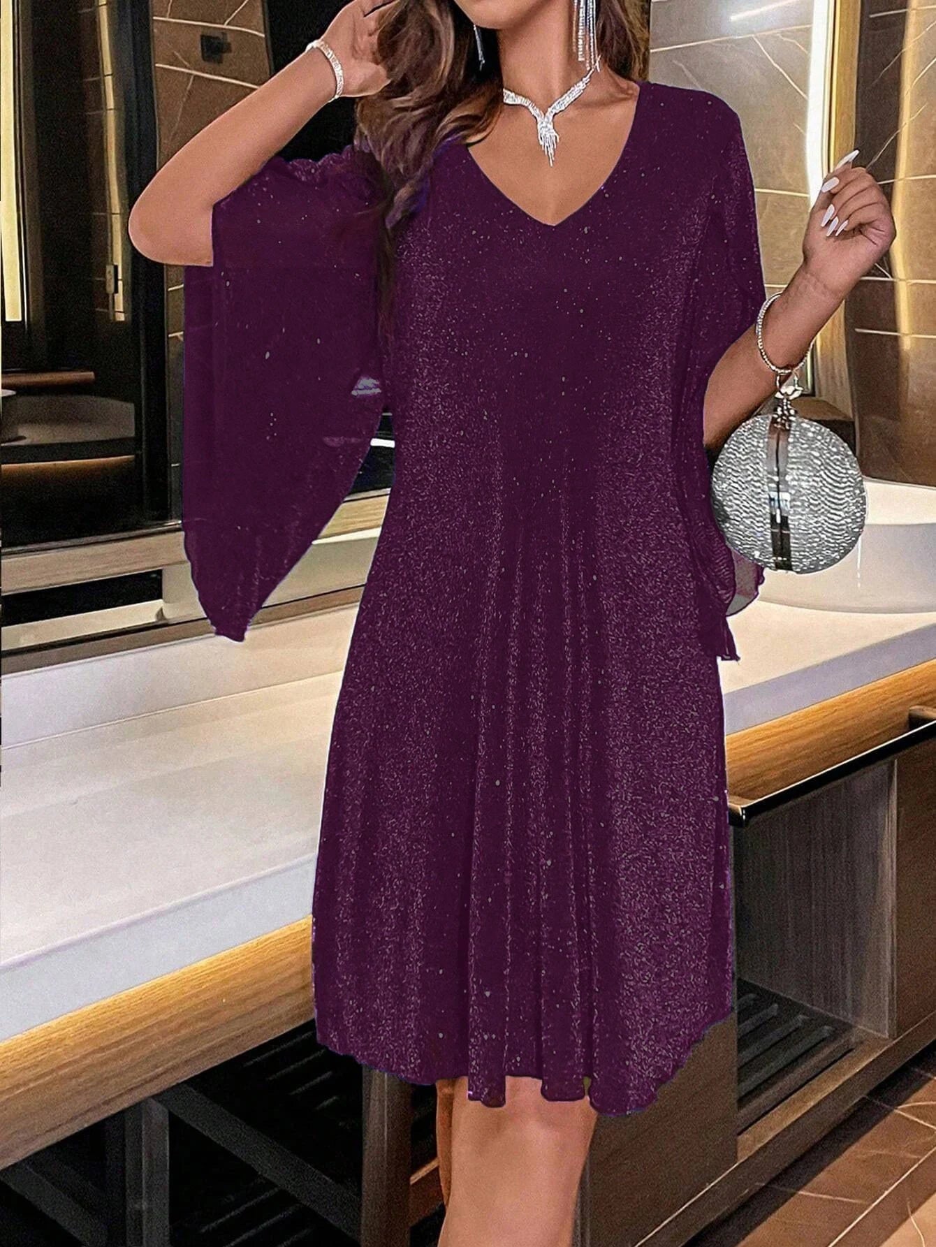 Nuovi abiti per le donne Estate manica corta con scollo a V Abito da donna Moda allentato Abito nero Donna Abiti De Verano Mujer 2025 Q103
