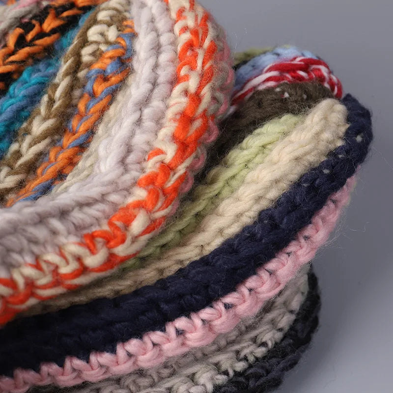 Cappello da donna in lana lavorata a maglia con ago fatto a mano in stile giapponese da uomo Cappello invernale a righe in lana colorata con protezione per le orecchie calda