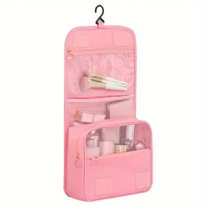 Borsa da Toilette Portatile con Gancio, Multifunzionale, Impermeabile, Resistente all'Usura, Multi-Strato, Grande Capacità, per Trucchi