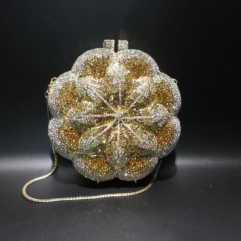 Pochette da sera con strass rosa/verde con fiore rosa Borse da sera da donna in cristallo giallo floreale Pochette da sposa per festa di nozze
