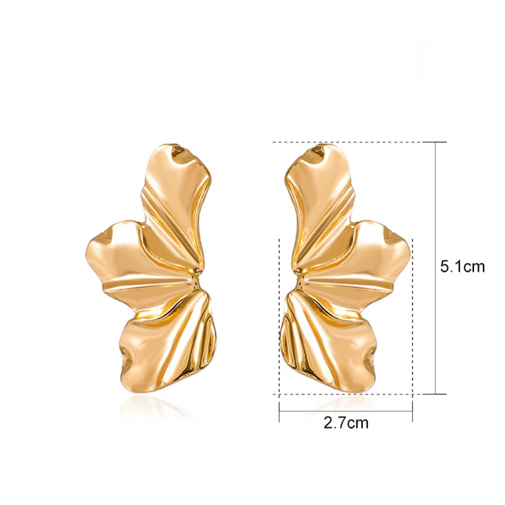 Orecchini a bottone a forma di fiore in metallo grande per le donne Orecchini a bottone da donna di forma irregolare esagerata color oro Gioielli in argento