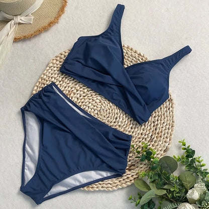 swimsuit ladies Women's High Waist  Bikini Sets Sporty Two Piece Swimsuits Solid Colors High Cut Bathing Suits Women Bikini Sets