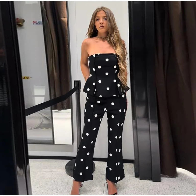 Elegante Tuta Intera da Donna a Pois Senza Maniche con Vita Stretta e Schiena Scoperta, Top a Tubino, Pagliaccetto Lungo da Donna, Moda Estiva 2026