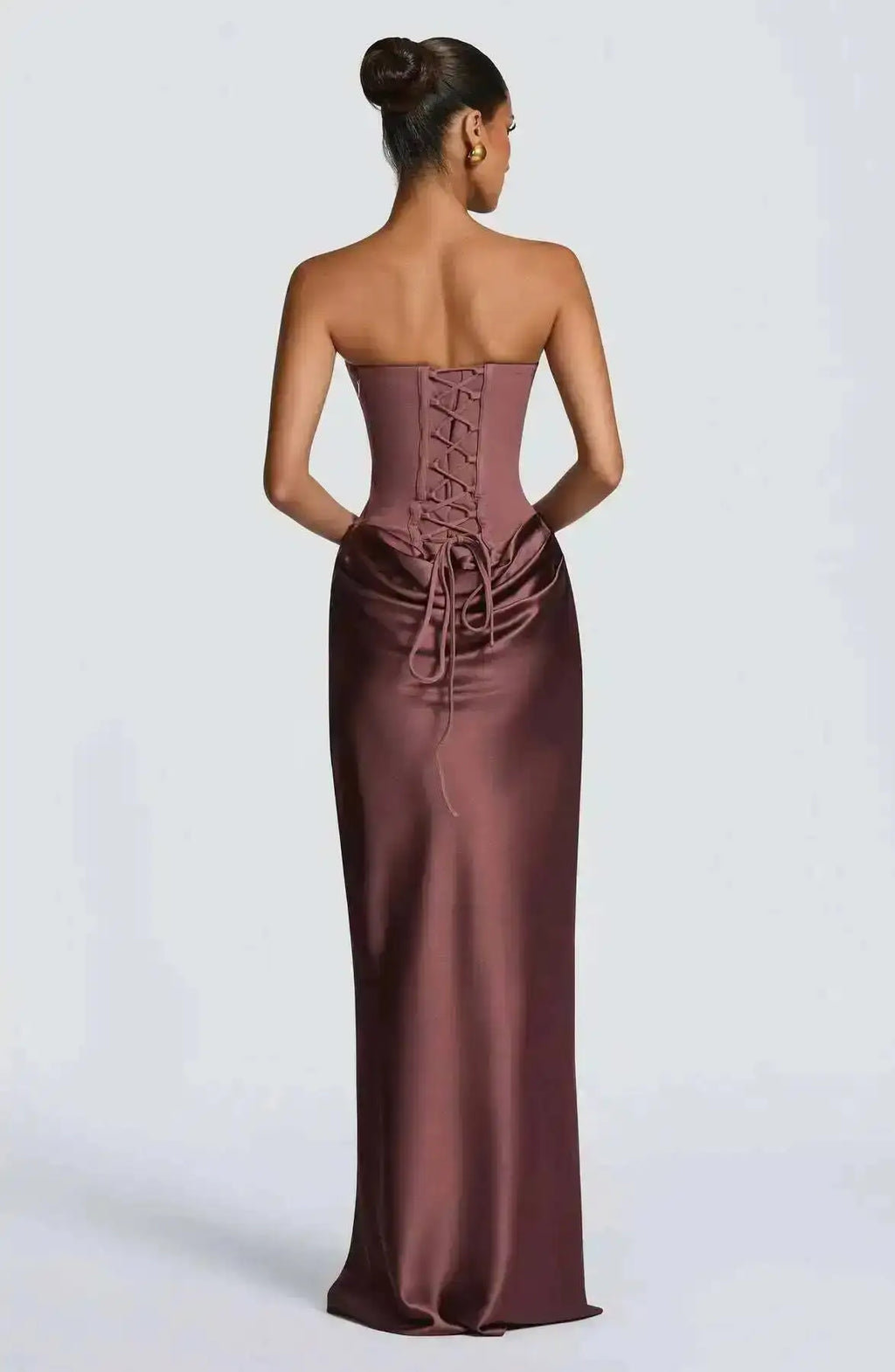 Giyu Sexy Satin Evening Club Abiti da festa Donna 2025 Estate senza spalline con spalle scoperte Lisca di pesce increspato Maxi abito lungo Abito elegante