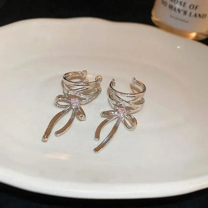 Orecchini con polsino dell'orecchio della farfalla rosa per le donne ragazze Fashion Bowknot No Piercing Clip orecchino Piercing finto Clip di balletto su gioielli
