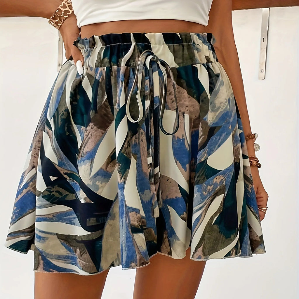 Pantaloncini bohémien da donna a vita alta con coulisse pantaloncini larghi pantaloncini da spiaggia comodi e leggeri pantaloni corti a gamba larga con stampa