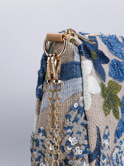 Borse a tracolla da donna con ricamo floreale carino Catene con paillettes alla moda Borsa a tracolla Borsa da spiaggia casual estiva Borsa e portamonete Hobos