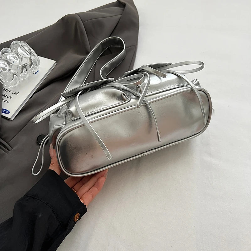 LEFTSIDE Borse a tracolla in pelle PU con design a doppia tasca per donna 2025 Borsa a tracolla di nuova tendenza della moda Borse da donna in argento
