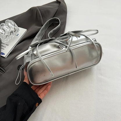 LEFTSIDE Borse a tracolla in pelle PU con design a doppia tasca per donna 2025 Borsa a tracolla di nuova tendenza della moda Borse da donna in argento