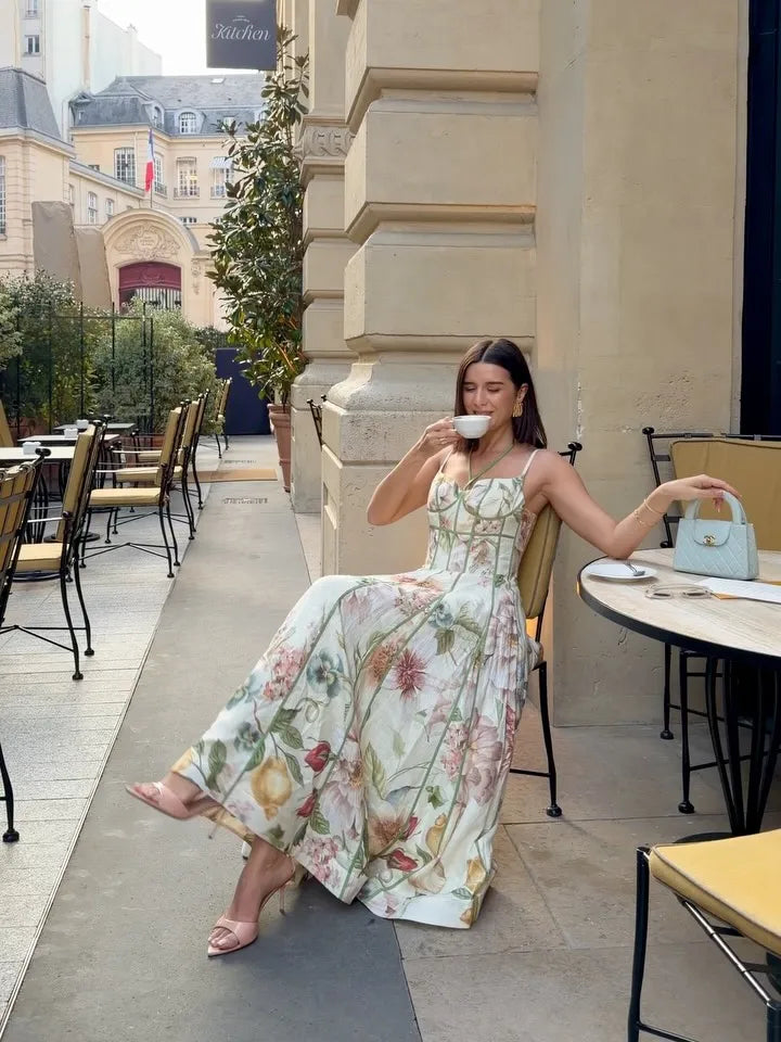Elegante Abito Lungo da Donna Senza Maniche con Stampa Chic, Vestito Maxi a Trapezio con Cintura in Vita, Collezione Estate 2026, per Vacanze e Streetwear