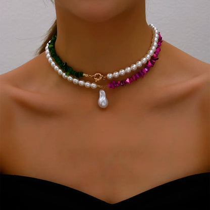 2023 tendenza elegante gioielli da sposa grande collana di perle per le donne moda imitazione perla verde rosa pietra di colore collana girocollo