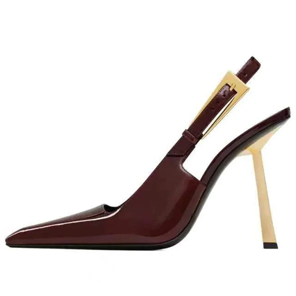 New Autumn 2024 Square Toe Slim Heel Retro Toe Women's Shoes with Patent Leather High-heeled Sandals