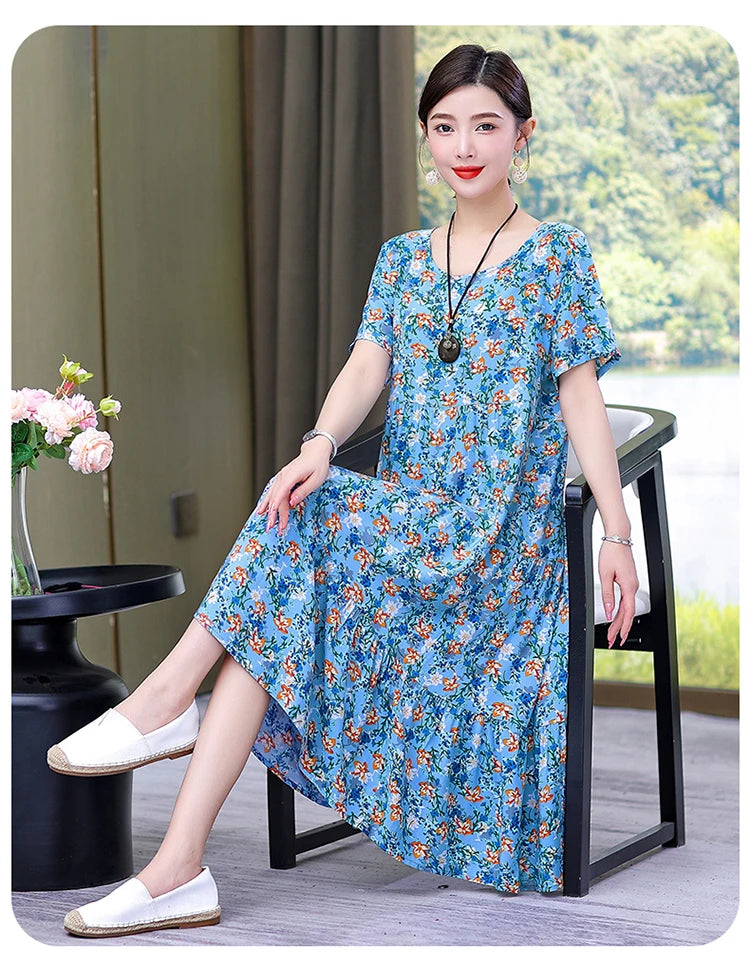 Nuovo Vestito Delle Donne di Estate Vestito Estivo 2024 Casual abito a maniche corte Abiti Femminili O-Collo Robe Abiti della Boemia di Grandi Dimensioni