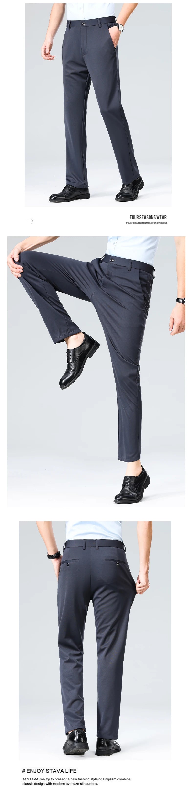 29-42 Pantaloni estivi da uomo Pantaloni casual elasticizzati dritti sottili senza traccia, senza tessuto da stiro, sensazione setosa e fresca