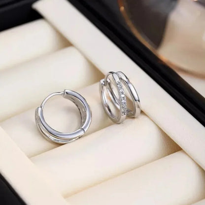 Orecchini a Cerchio in Acciaio Inossidabile Color Oro per Donne, Semplici Orecchini a Doppio Anello con Zirconia Cubica, Gioielli per Piercing alla Cartilagine
