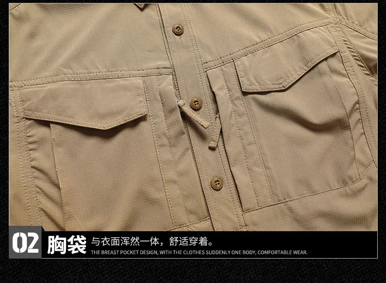 Camicia a maniche lunghe da uomo primavera autunno Camicie da lavoro tattiche da uomo Top Camicie cargo da pesca per escursionismo multitasche da esterno ad asciugatura rapida
