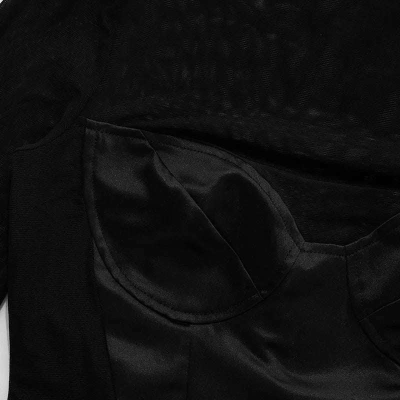 DSMTRC Donna Moda Collo alto Abito Maglia Manica lunga Mini abito Party Evening Club Abiti Sexy Cut-Out Corsetto Abiti aderenti