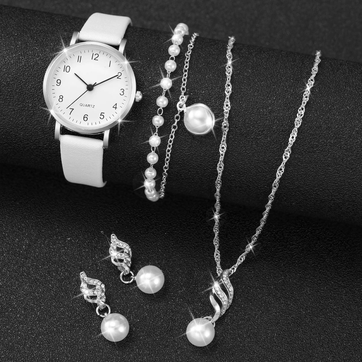 5/6 pezzi orologio al quarzo da donna alla moda cinturino in pelle orologi analogici al quarzo con gioielli con diamanti (senza scatola)