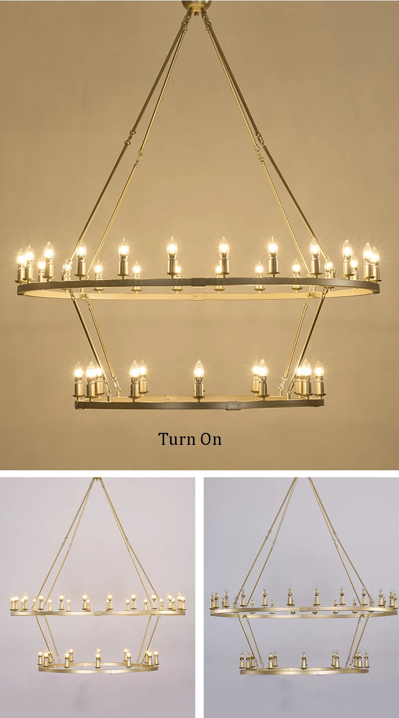 American Wagon Wheel Chandelier light Retro Industrial Candle Large Hanging lamp For Cafe Restaurant Bar Round Ceiling Lamp