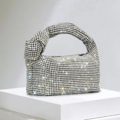 Borse da sera con nodo con strass con manico Borsa con manico superiore in cristallo argento per borse da donna e borsette Borsa di design di lusso