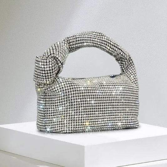 Borse da sera con nodo con strass con manico Borsa con manico superiore in cristallo argento per borse da donna e borsette Borsa di design di lusso