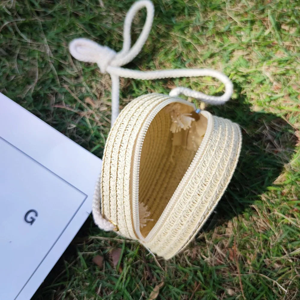 Borsa a tracolla per bambina estiva fatta a mano borsa a tracolla per bambini in paglia di fiori borsa a tracolla per bambini chiavi per bambini portamonete Mini borsa da principessa carina