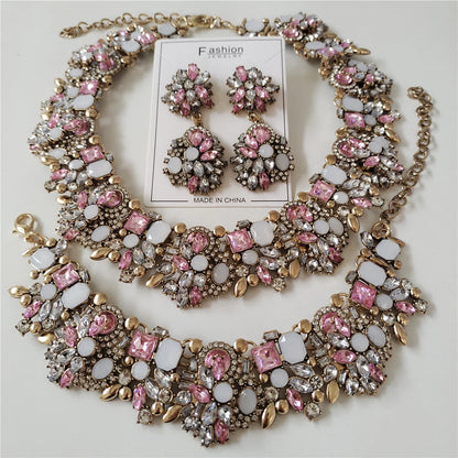Parure de bijoux de luxe en cristal et strass pour femme, collier, bracelets et boucles d'oreilles, style indien, pour mariage, 2025