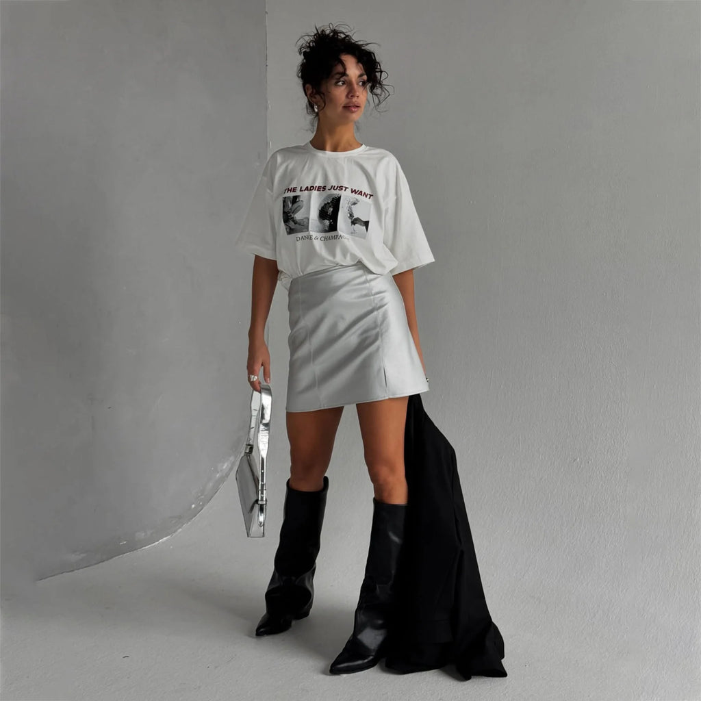 Moda europea americana lettera stampa grafica maglietta da donna anni '90 design Y2K Hip Hop High Street maniche corte coppia top