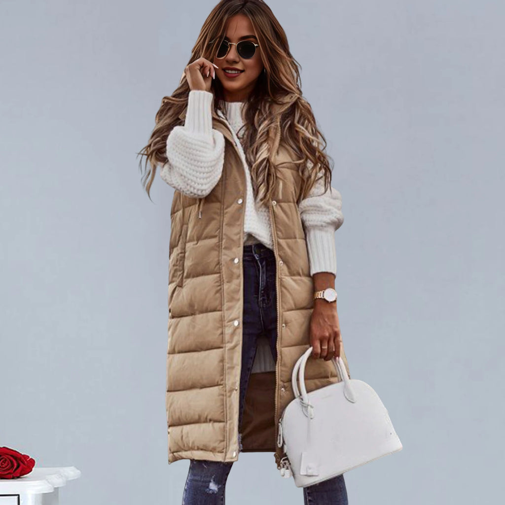 Gilet lungo da donna con cappuccio autunno inverno senza maniche in cotone caldo piumino gilet trapuntato piumino Outwear 2XL