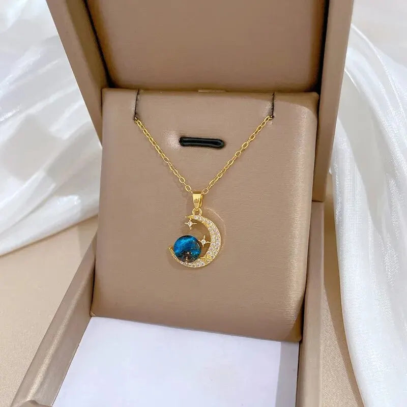 Collana di lusso leggera in acciaio al titanio con serie Star per donna, colore oro, pianeta, luna, astronauta, collane con ciondolo, gioielli, regali
