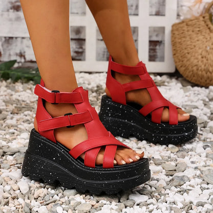 Sandali da donna Sandali da donna con plateau in pelle moda estiva Sandali gladiatore con tacco alto da donna Scarpe da donna con zeppa robuste per esterni