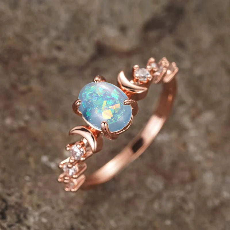Huitan Anelli di luna opale imitazione blu/bianco per le donne Accessori da sposa estetici Gioielli di dichiarazione regalo di anniversario fantasia Hot