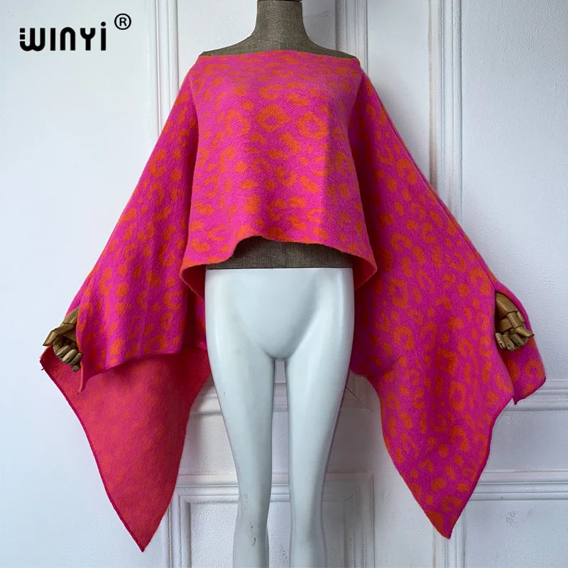 WINYI inverno Abito caldo bohemien abbigliamento donna mantello Abito da vacanza Poncho invernale elegante per donna Mantello irregolare con stampa leopardata