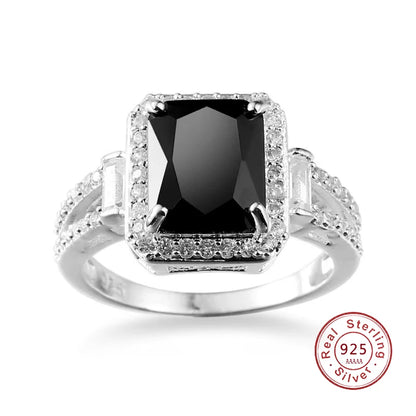 Bague en argent sterling 925 véritable pour femme, avec zircon noir, cadeau romantique, bijoux de fiançailles, Anillos Mujer