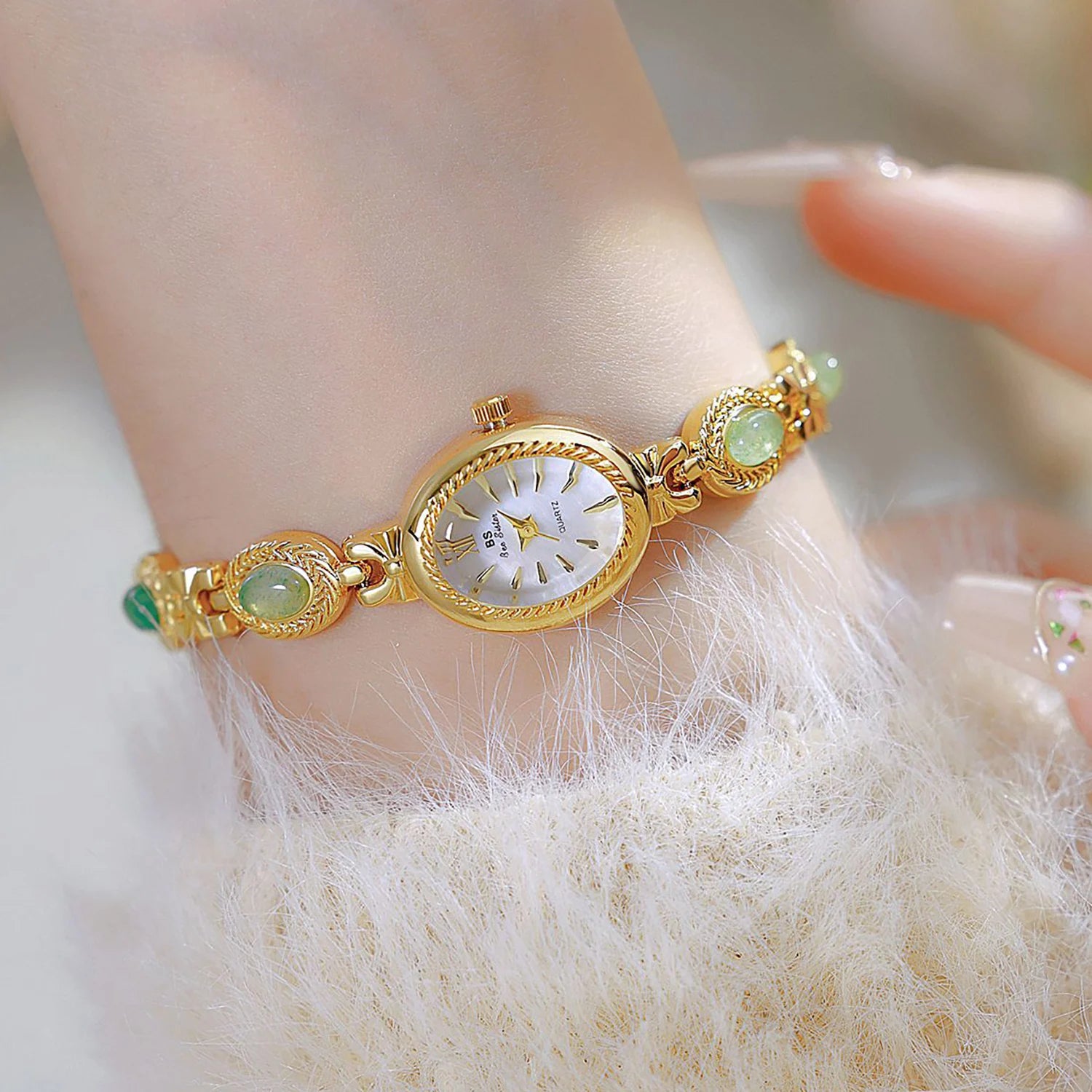 Orologio da donna elegante Bracciale in giada Orologio piccolo Orologio al quarzo di moda di marca originale Orologio da polso dorato di lusso Regali per le donne