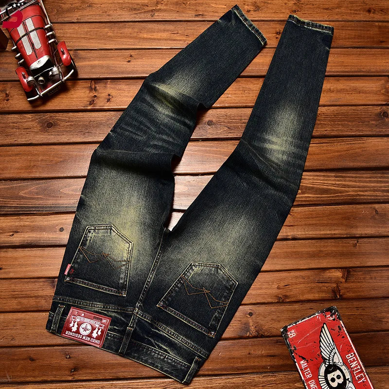 Jeans nostalgici retrò Moda classica da uomo 2025 Nuova caduta Slim Fit Dritto Alla moda Casual Pantaloni lunghi in denim abbinati