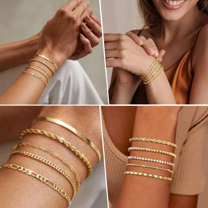 Bracciale in Acciaio Inossidabile Placcato Oro, Non Ossida, Impilabile per Donne, Sottile Catena a Spina di Pesce, Gioiello Impermeabile, Regalo
