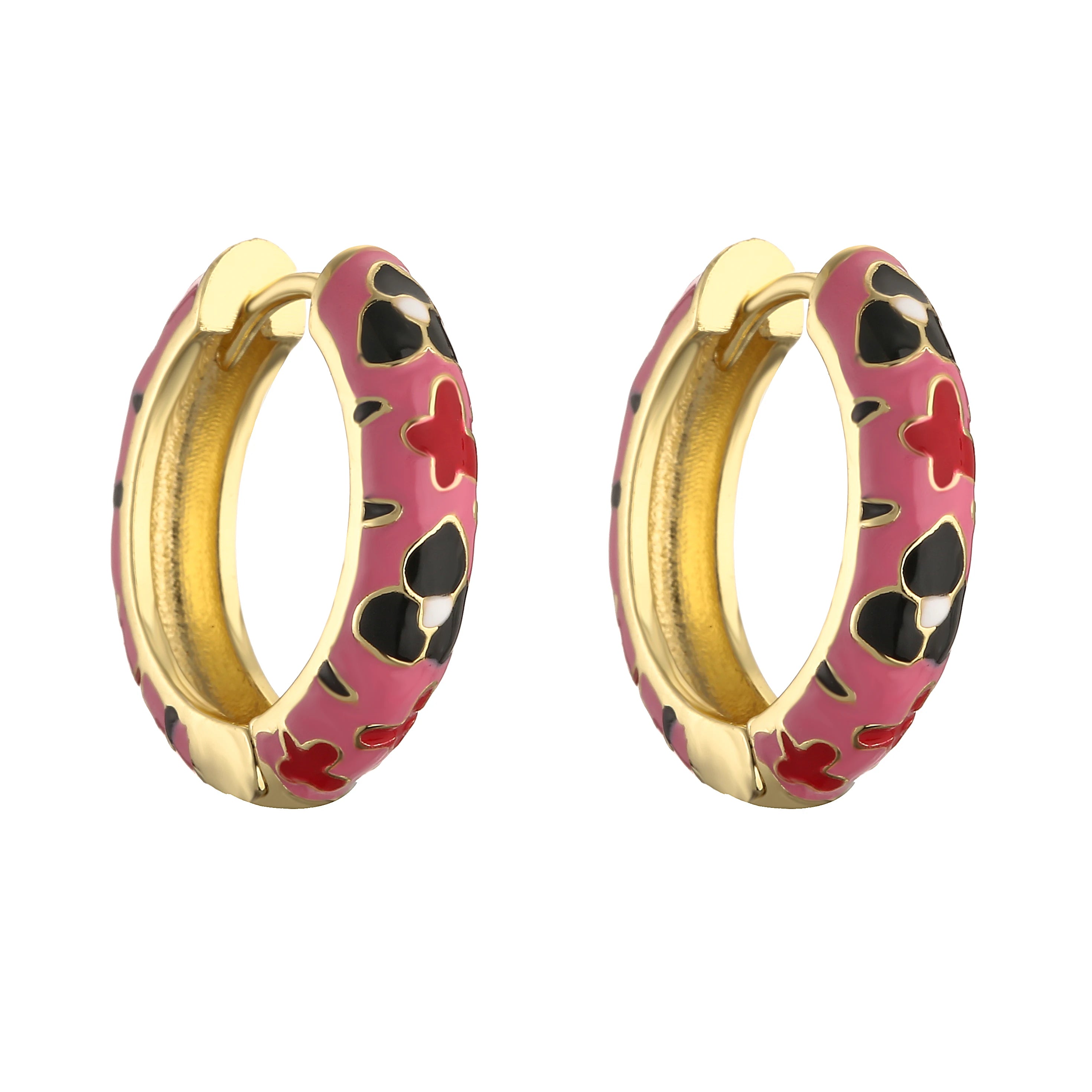 HECHENG, Orecchini a cerchio piccoli con fiori smaltati vintage Dichiarazione geometrica alla moda Cerchio rotondo Huggie Orecchino Gioielli di moda Brincos