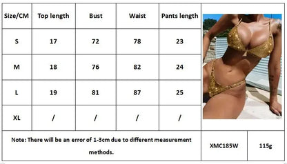 Costume da bagno donna oro glitterato 2026, bikini lucido due pezzi sexy con scollo a V, costume da bagno a vita alta senza schienale XMC185W