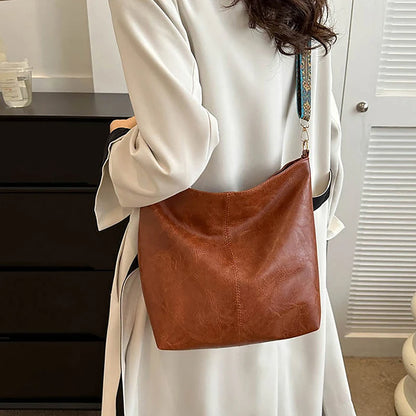 Borsa a tracolla larga con tracolla geometrica Borse a tracolla di grande capacità per donna, borsa da donna retrò in pelle PU per lo shopping e i viaggi