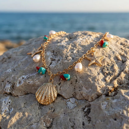 Collier coquillage pour femmes, design de mode, étoile de mer, perle, pendentifs multiples, chaîne clavicule, bijoux d'été