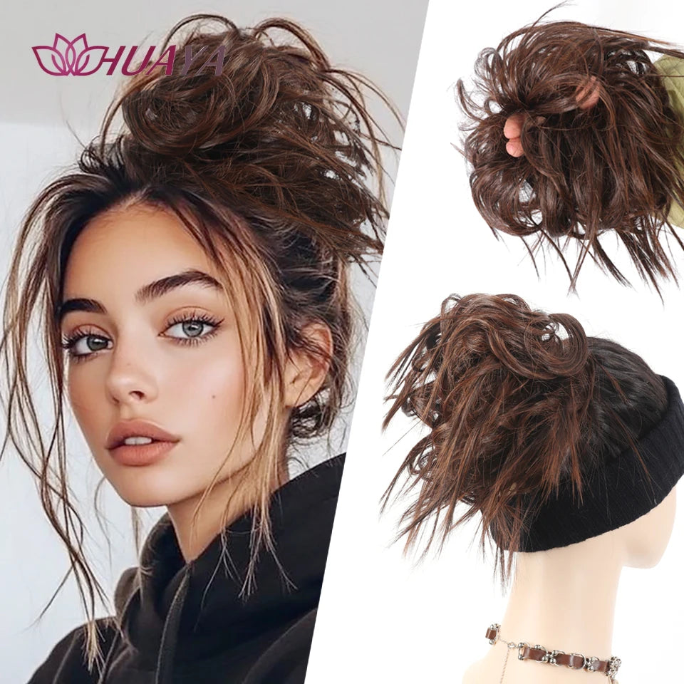 Capelli sintetici disordinati Panino Chignon Capelli finti Donne Estensioni dei capelli elastici Scrunchie dritto Updo Ciambella Posticci Bundle Coda